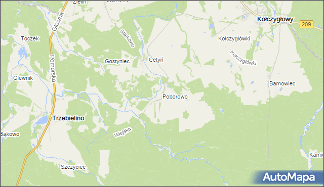 mapa Poborowo gmina Trzebielino, Poborowo gmina Trzebielino na mapie Targeo