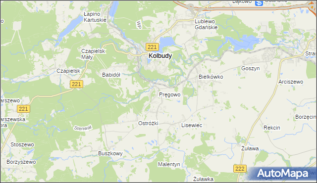 mapa Pręgowo gmina Kolbudy, Pręgowo gmina Kolbudy na mapie Targeo