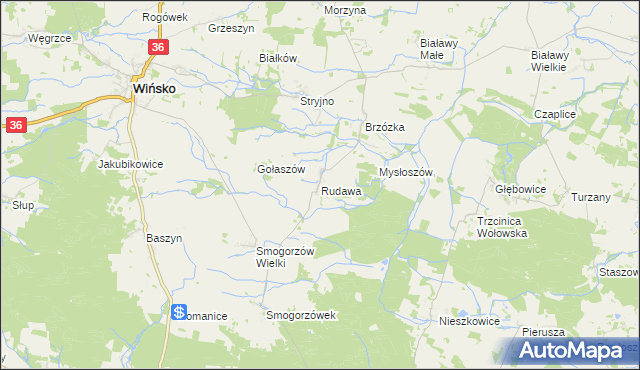 mapa Rudawa gmina Wińsko, Rudawa gmina Wińsko na mapie Targeo