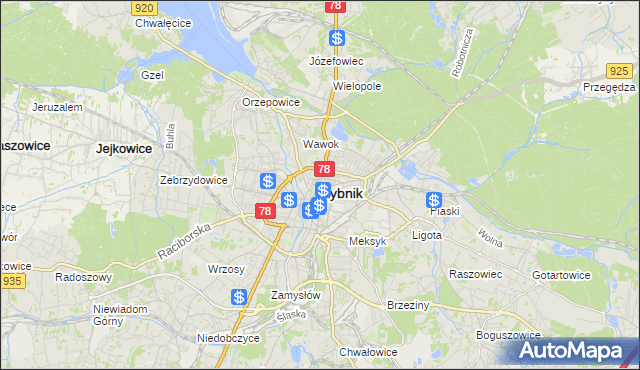 mapa Rybnika, Rybnik na mapie Targeo