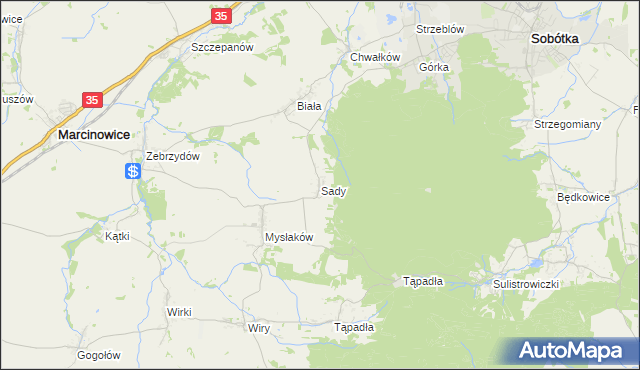 mapa Sady gmina Marcinowice, Sady gmina Marcinowice na mapie Targeo