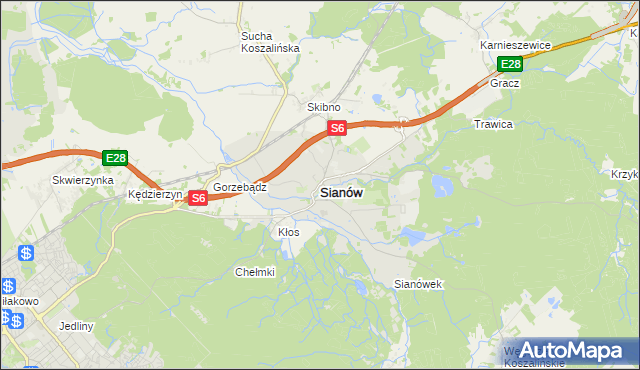 mapa Sianów, Sianów na mapie Targeo