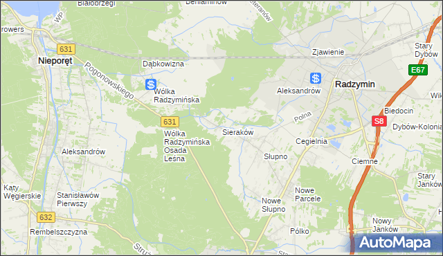 mapa Sieraków gmina Radzymin, Sieraków gmina Radzymin na mapie Targeo