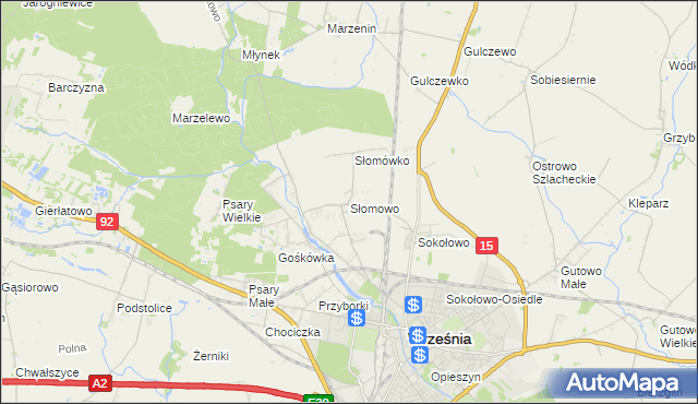 mapa Słomowo gmina Września, Słomowo gmina Września na mapie Targeo