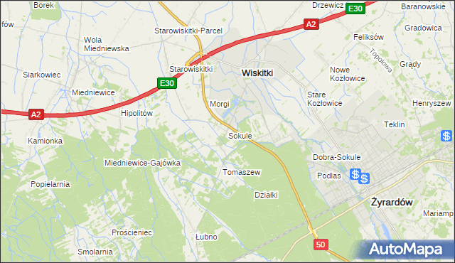 mapa Sokule gmina Wiskitki, Sokule gmina Wiskitki na mapie Targeo