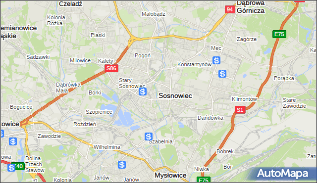 mapa Sosnowca, Sosnowiec na mapie Targeo