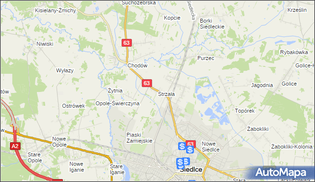 mapa Strzała gmina Siedlce, Strzała gmina Siedlce na mapie Targeo