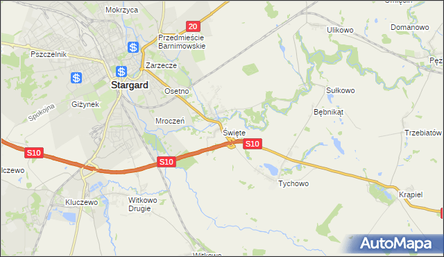 mapa Święte gmina Stargard, Święte gmina Stargard na mapie Targeo