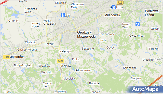 mapa Szczęsne gmina Grodzisk Mazowiecki, Szczęsne gmina Grodzisk Mazowiecki na mapie Targeo