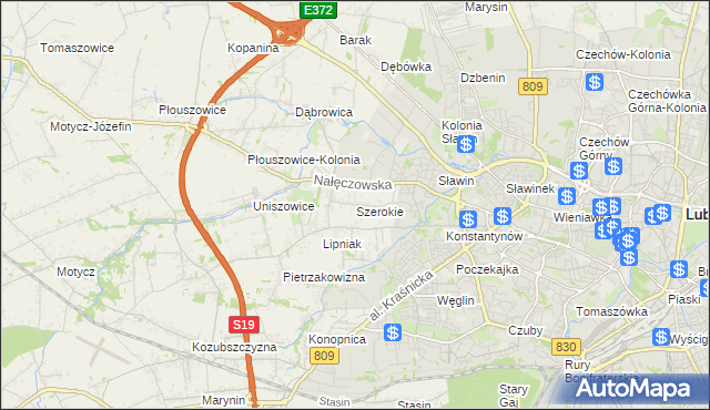 mapa Szerokie gmina Konopnica, Szerokie gmina Konopnica na mapie Targeo