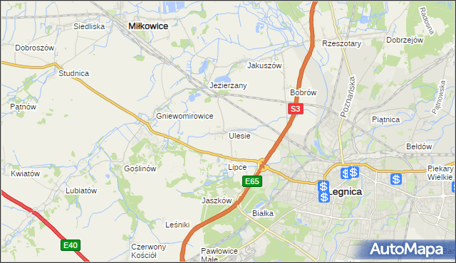 mapa Ulesie gmina Miłkowice, Ulesie gmina Miłkowice na mapie Targeo