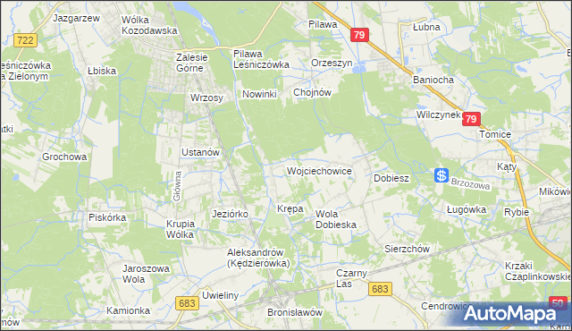 mapa Wojciechowice gmina Góra Kalwaria, Wojciechowice gmina Góra Kalwaria na mapie Targeo