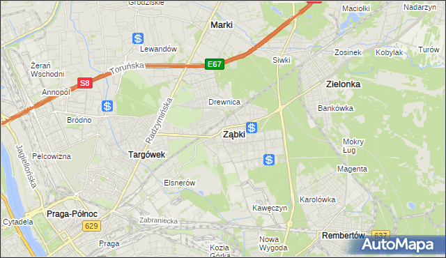 mapa Ząbki powiat wołomiński, Ząbki powiat wołomiński na mapie Targeo