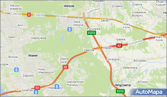 mapa Zagórze gmina Wiązowna, Zagórze gmina Wiązowna na mapie Targeo