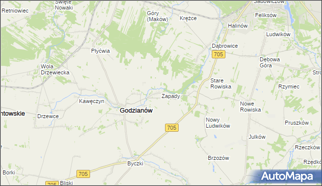 mapa Zapady gmina Godzianów, Zapady gmina Godzianów na mapie Targeo