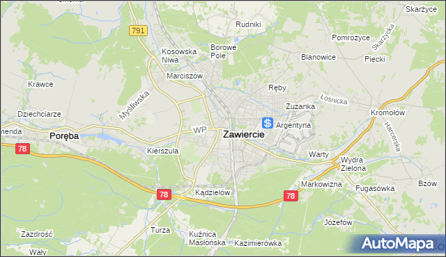 mapa Zawiercie, Zawiercie na mapie Targeo