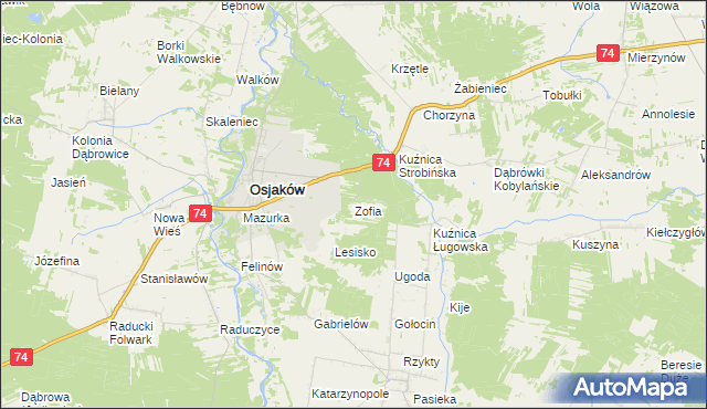 mapa Zofia gmina Osjaków, Zofia gmina Osjaków na mapie Targeo