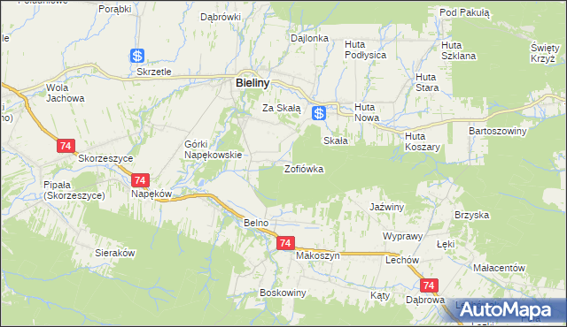 mapa Zofiówka gmina Bieliny, Zofiówka gmina Bieliny na mapie Targeo