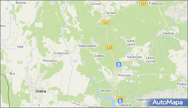 mapa Żółtew, Żółtew na mapie Targeo