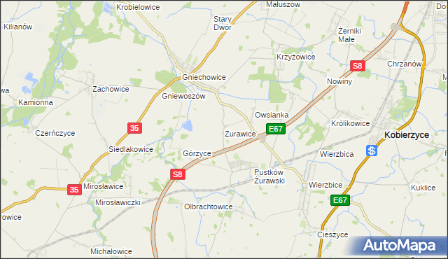 mapa Żurawice gmina Kobierzyce, Żurawice gmina Kobierzyce na mapie Targeo