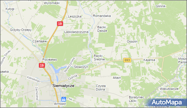 mapa Baciki Średnie, Baciki Średnie na mapie Targeo