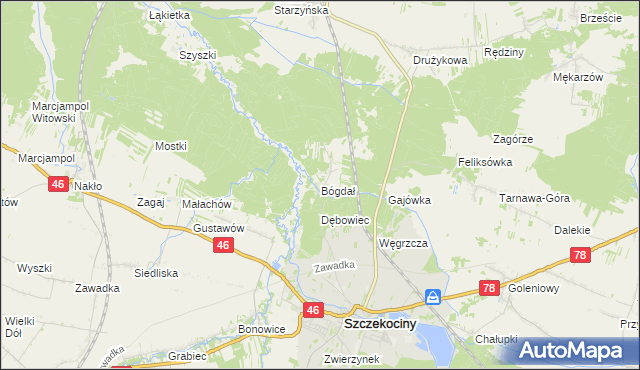 mapa Bógdał, Bógdał na mapie Targeo