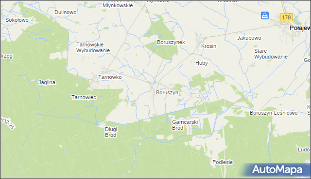 mapa Boruszyn gmina Połajewo, Boruszyn gmina Połajewo na mapie Targeo