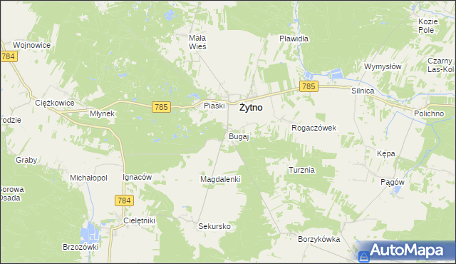 mapa Bugaj gmina Żytno, Bugaj gmina Żytno na mapie Targeo