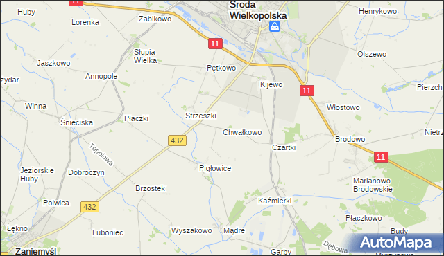 mapa Chwałkowo gmina Środa Wielkopolska, Chwałkowo gmina Środa Wielkopolska na mapie Targeo