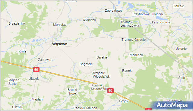 mapa Dalekie gmina Wąsewo, Dalekie gmina Wąsewo na mapie Targeo