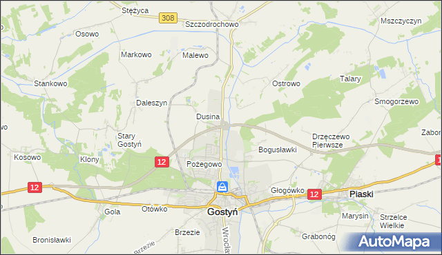 mapa Dusina gmina Gostyń, Dusina gmina Gostyń na mapie Targeo