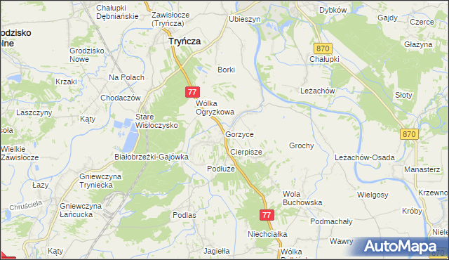 mapa Gorzyce gmina Tryńcza, Gorzyce gmina Tryńcza na mapie Targeo