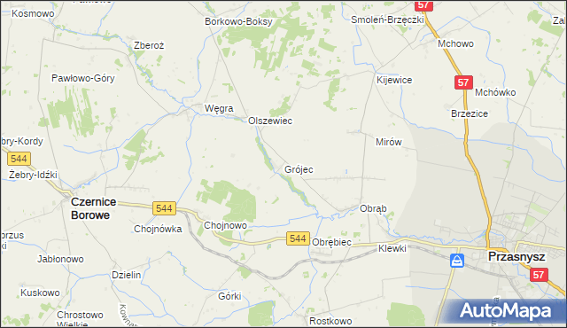 mapa Grójec gmina Czernice Borowe, Grójec gmina Czernice Borowe na mapie Targeo