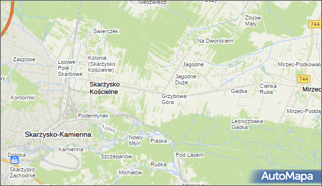 mapa Grzybowa Góra, Grzybowa Góra na mapie Targeo