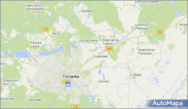 mapa Kadłubek gmina Trzcianka, Kadłubek gmina Trzcianka na mapie Targeo