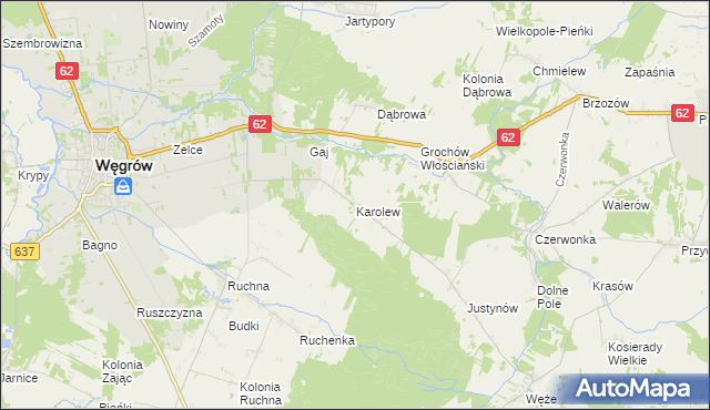 mapa Karolew gmina Sokołów Podlaski, Karolew gmina Sokołów Podlaski na mapie Targeo