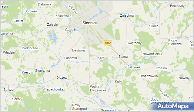 mapa Kąty gmina Siennica, Kąty gmina Siennica na mapie Targeo