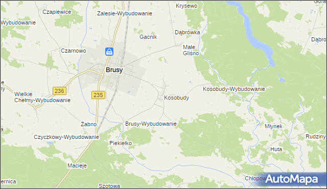 mapa Kosobudy gmina Brusy, Kosobudy gmina Brusy na mapie Targeo