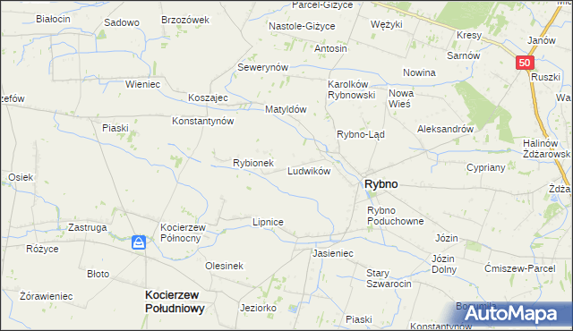 mapa Ludwików gmina Rybno, Ludwików gmina Rybno na mapie Targeo