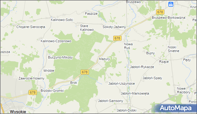 mapa Mazury gmina Wysokie Mazowieckie, Mazury gmina Wysokie Mazowieckie na mapie Targeo