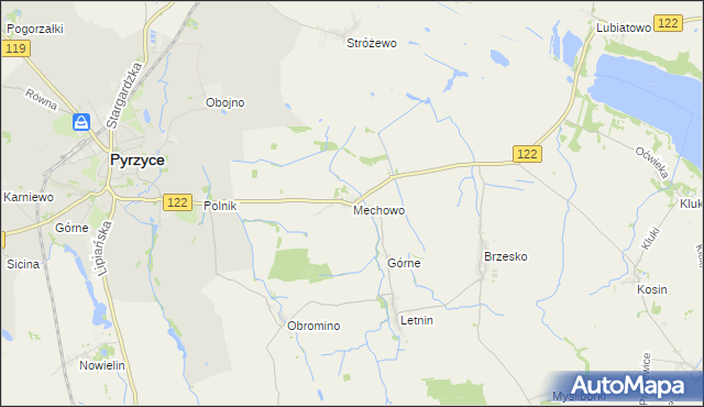 mapa Mechowo gmina Pyrzyce, Mechowo gmina Pyrzyce na mapie Targeo