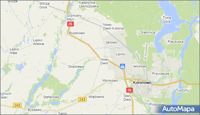 mapa Nowy Dwór gmina Koronowo, Nowy Dwór gmina Koronowo na mapie Targeo