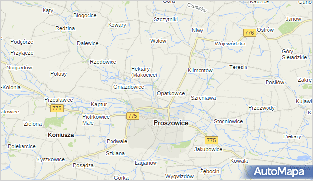 mapa Opatkowice gmina Proszowice, Opatkowice gmina Proszowice na mapie Targeo