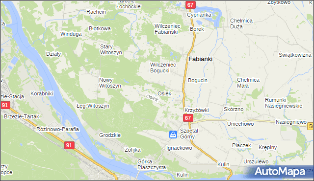 mapa Osiek gmina Fabianki, Osiek gmina Fabianki na mapie Targeo