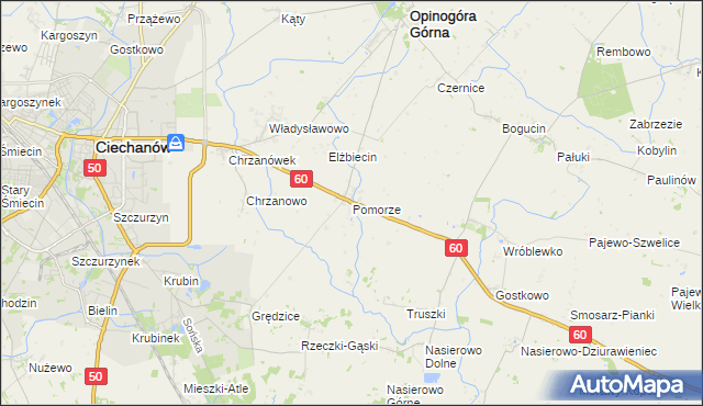 mapa Pomorze gmina Opinogóra Górna, Pomorze gmina Opinogóra Górna na mapie Targeo