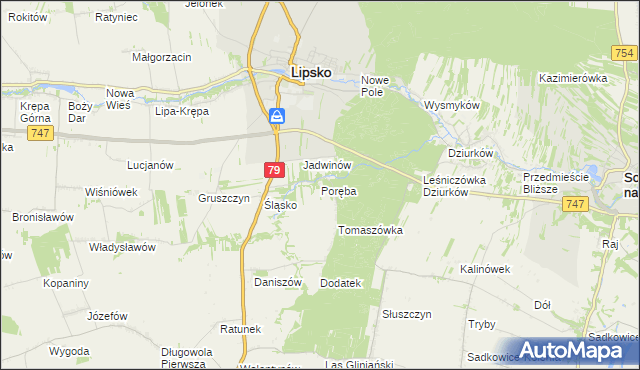 mapa Poręba gmina Lipsko, Poręba gmina Lipsko na mapie Targeo