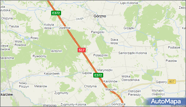 mapa Potaszniki, Potaszniki na mapie Targeo