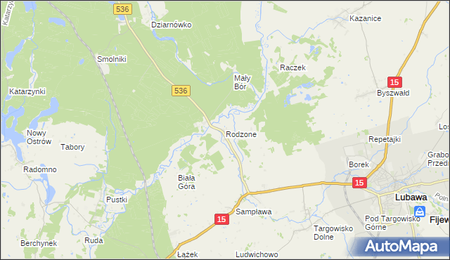 mapa Rodzone gmina Lubawa, Rodzone gmina Lubawa na mapie Targeo