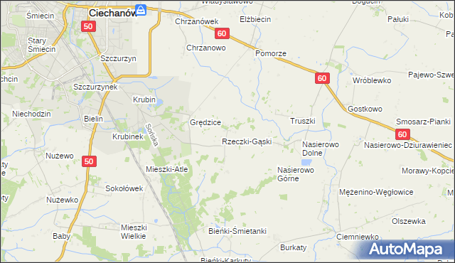 mapa Rzeczki gmina Ciechanów, Rzeczki gmina Ciechanów na mapie Targeo
