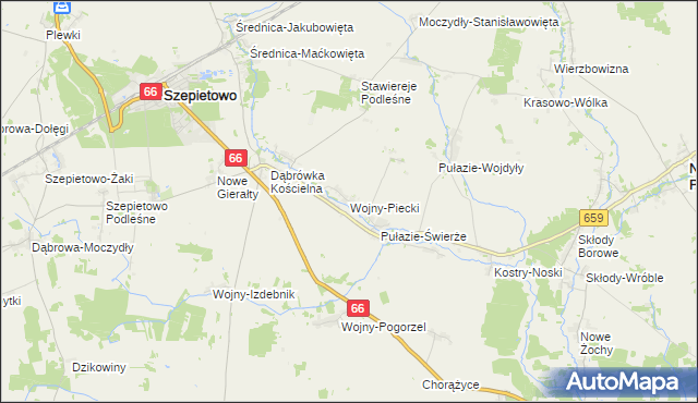 mapa Wojny-Piecki, Wojny-Piecki na mapie Targeo